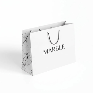 Custom White Marble <b>Pattern</b> <b>Paper</b> Gift Shopping Bag With Rope Handles For Luxury Packaging - Product Image 1