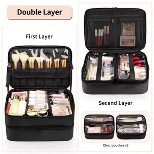 Free Sample Large Cosmetic Travel <b>Case</b> Double Layer Large <b>Makeup</b> Bag Waterproof <b>Makeup</b> Artist Storage Box - Product Image 2