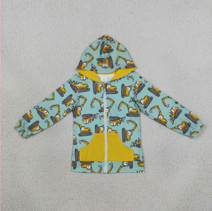 Chemise/Blouse imperméable et respirante pour filles avec imprimé excavatrice, sweat à capuche zippé à manches longues, veste décontractée coupe ample style chinois - Product Image 5