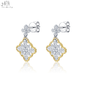 Boucles d'oreilles en or blanc et jaune 18 carats, diamants naturels, style vintage, classique, très vendues, pour femmes - Product Image 2