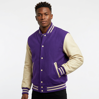 Blouson de baseball universitaire en laine violette pour homme K-VJ-155, personnalisé, style vintage, broderie, coupe-vent, pour adultes - Vente en gros