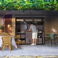 Armário Modular de Cozinha Externa Estilo Moderno com Pia, Torneira, Dobradiças e Cesto para Cozinha Integrada