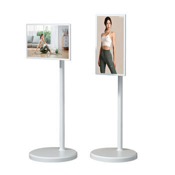 Rechargeable Android 12 13 14 15 Interactive 21.5 Inch Stand Tv Follow by Me Floor Standing Portable Mobile Tv With 500w Camera