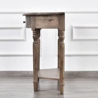 Table console demi-ronde en chêne antique avec rangement, meuble de salon au design vintage moderne, plateau à panneaux