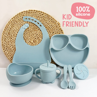 Ensemble d'alimentation pour bébé en silicone de qualité alimentaire, bol à sucer durable, assiette à motif visage souriant, tasse à collation portable, cuillère et fourchette souples