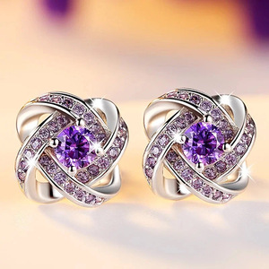 Orecchini a Perno con Cristalli a Forma di Fiore per Donne, Stile Trifoglio Rotante, Accessori Eleganti per Uso Quotidiano - Product Image 2