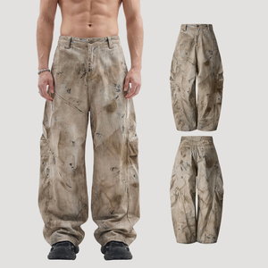 <span class=keywords><strong>Pantaloni</strong></span> Cargo da <span class=keywords><strong>Uomo</strong></span> Giallo Fango Vintage Lavato, Stile Banana Curvo, Effetto Usurato, Tinta Sporca, Gamba Larga, Vestibilità Ampia, per <span class=keywords><strong>Uomo</strong></span> - Product Image 4