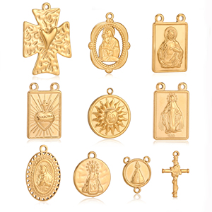 Pingentes de Aço Inoxidável com Furo Duplo de Nossa Senhora e Jesus, Cruz Rosa, Berloques Religiosos para Artesanato DIY, Colares e Acessórios de Joalheria - Product Image 1