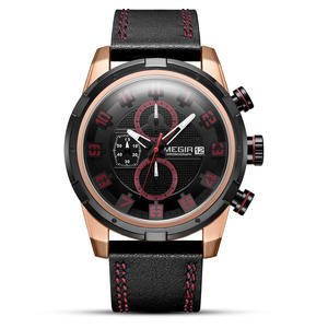 Montre chronographe sport multifonctionnelle pour homme en cuir véritable à quartz - Product Image 6