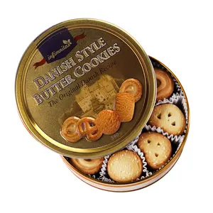 Healthy Cookies Biscuits supplier shortbread gold round tin 4 Shape Butter Cookies