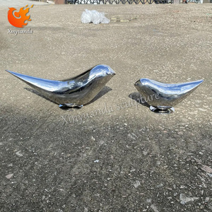 Gerçekçi Metal kuş heykelcik cilalı çelik Yard heykel sanat bahçe ayakta ayna kuş çit dekorasyon için