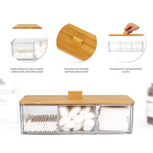 Organisateurs de salle de bain à 3 compartiments et boîte de rangement en acrylique pour <span class=keywords><strong>coton</strong></span>-<span class=keywords><strong>tige</strong></span> et <span class=keywords><strong>coton</strong></span>-<span class=keywords><strong>tige</strong></span> - Product Image 4