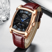 Montres pour hommes CHENXI, bracelet en cuir noir, étanche, montre à quartz carrée, chronographe à six aiguilles, montre-bracelet pour homme, Relojes
