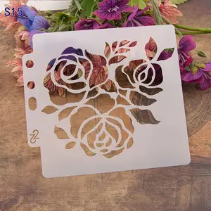 Plantillas de plástico personalizadas para decoración de álbum de recortes, arte de pintura de flores rosas de corte láser PP/PET, nuevo diseño