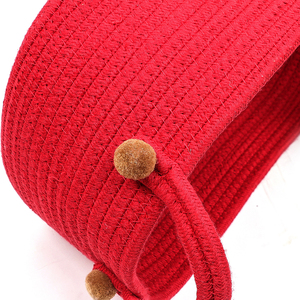 Ensemble de 3 paniers de rangement en coton tissé rond multicolores Pompons rouges pour cadeau de Noël - Product Image 5