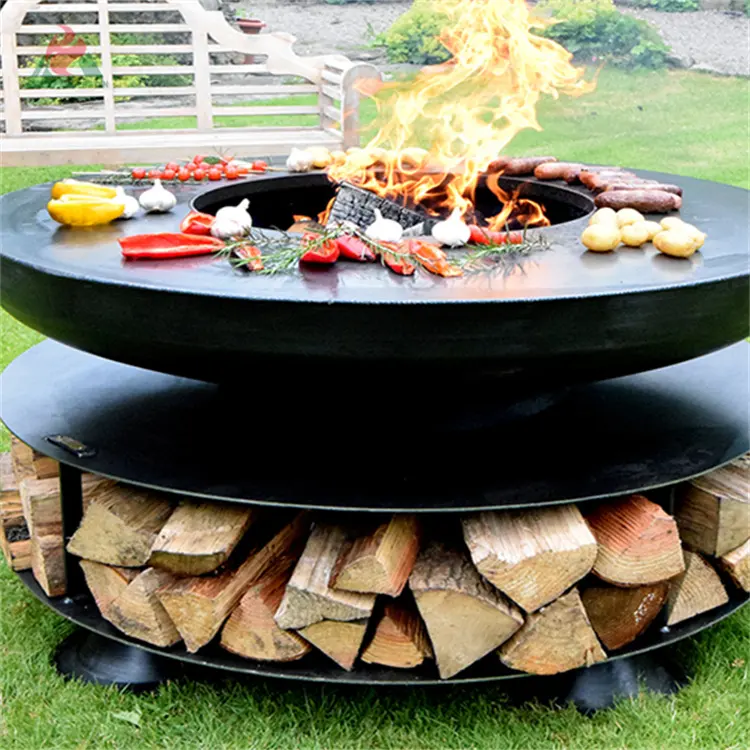 Wood burning fire pit cooking plate corten steel outdoor BBQ corten barbecue pits bbq grill outdoor
