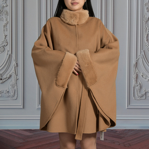 Jxwatcher Soft <strong>Lady</strong> Custom Wool Shawl Cape <strong>Poncho</strong> with Real Mink Fur Collar Winter Handmade Wholesale Wool <strong>Poncho</strong> Women - Product Image 4