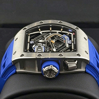 Nouvelle Arrivée Montre Mécanique Homme Tonneau Creuse avec Grande Fenêtre de Date, Cadran Lumineux, Aiguilles Lumineuses, Bracelet en Caoutchouc Sport RM30-01