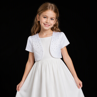 Veste-châle pour enfants en tissu satiné D1336 à manches courtes, ornée de perles cousues