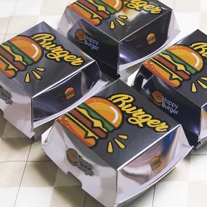 カスタムデザイン印刷ロゴ使い捨てシルバー段ボール段ボールクラフト紙ランチフライホットドッグハンバーガー包装箱