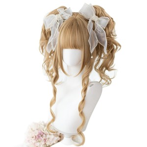 วิกผมหางม้าคู่สไตล์โลลิต้าสำหรับผู้หญิง Dcoucou ผมยาวหยิกพร้อมหน้าม้า โบว์สีขาว ไม่ต้องใช้กาว ครอบคลุมทั้งศีรษะ - Product Image 4
