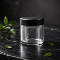 Botol kaca bulat mulut lebar 3oz 90ml 57mm untuk bunga atau teh dengan tutup hitam anti anak, logo dapat dikustomisasi