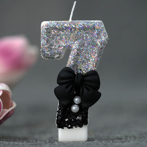 Vela de cumpleaños Pink 6th Velas, Gold Glitter Pink Number Velas con lazo de perlas, Cake Number <span class=keywords><strong>6</strong></span> Velas de cumpleaños - Product Image 2