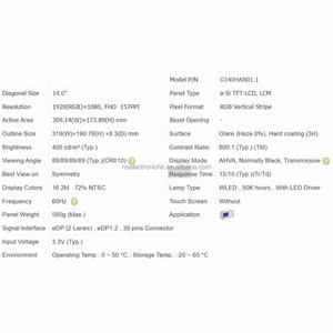Nuevo Panel LCD TFT FHD de 14 pulgadas, 1920 × 1080, Original, en Stock, para portátil industrial, pantalla automotriz, G140HAN01.1 - Product Image 3