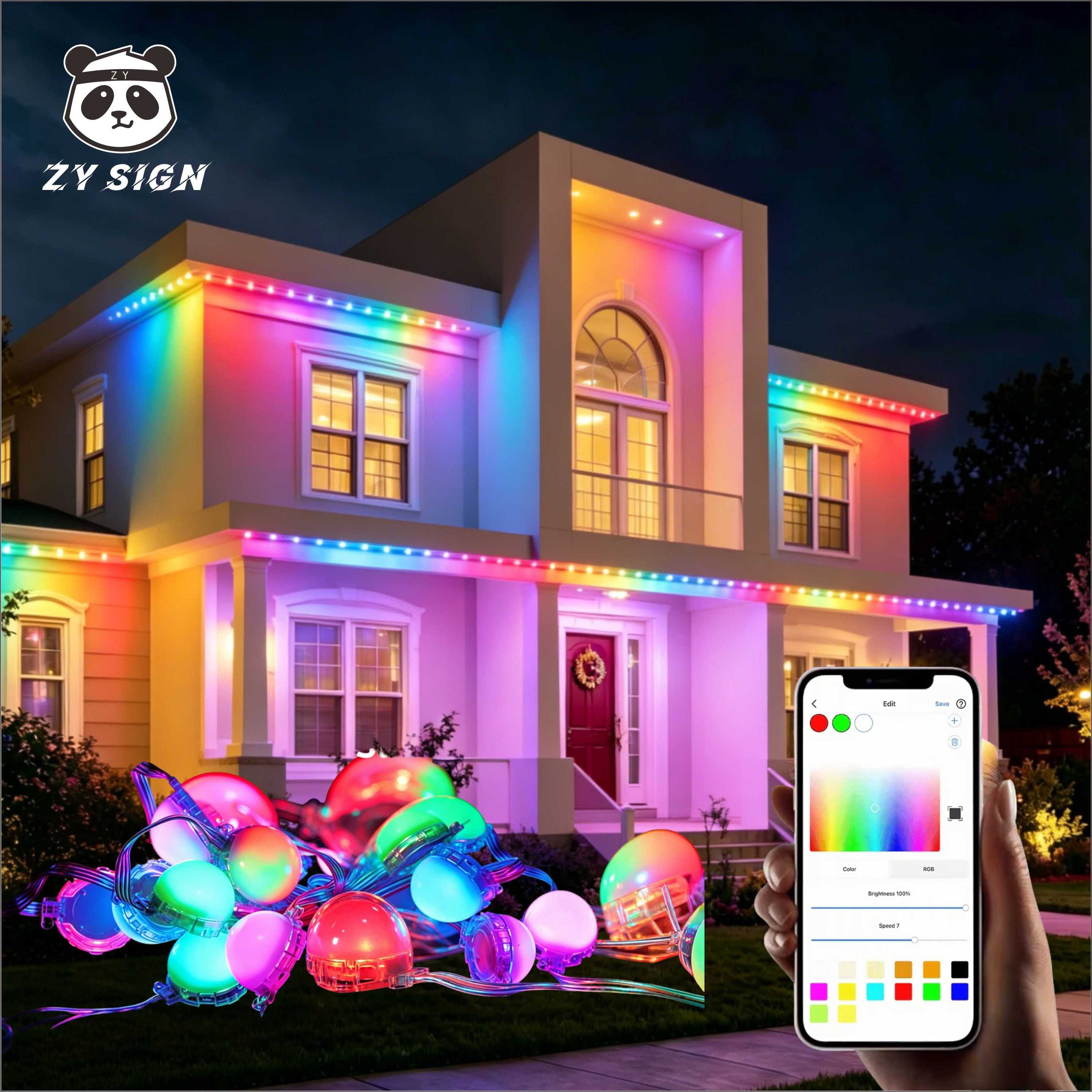 Long Life LED Eaves Decoration Lights Flexible RGB Strip Waterproof House Yard Landscape Holiday Decor Lamp