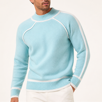 Herren Strickpullover im Retro-Nautik-Stil mit Kontrastweißem Streifen, Stehkragen und Langen Raglanärmeln, Baumwollpullover im Großhandel