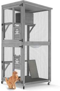 Catio في الهواء الطلق حاوية خشبية كبيرة مع تشغيل على عجلات ، كاتيو القط في الهواء الطلق/في الأماكن المغلقة 64 "للقطط متعددة - Product Image 3