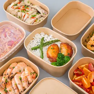 Kotak makan siang Takeout sekali pakai kreatif, mangkuk Salad alas persegi kertas Kraft