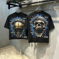 T-shirt vintage noir délavé double face avec crâne, pour homme, coupe oversize, couronne de épines, style gothique streetwear, manches courtes