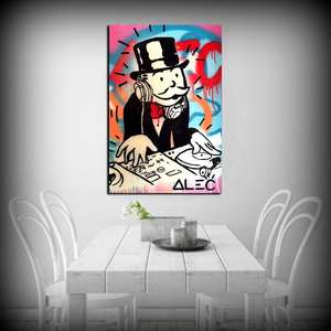 Alec <span class=keywords><strong>Monopoly</strong></span> pintura de Diamantes sobre lienzo <span class=keywords><strong>Graffiti</strong></span> arte decoración de pared dibujos animados dinero arte pinturas a mano de alta calidad - Product Image 2
