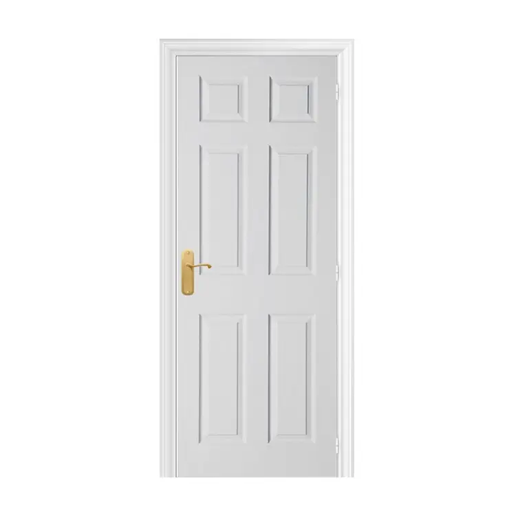 Porta de madeira interior HDF estilo americano com 6 painéis de decoração gráfica com núcleo oco de primer branco