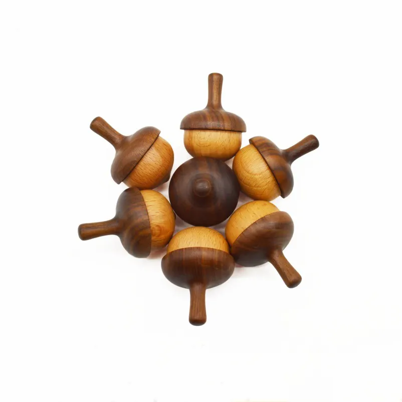 Minicabezal giratorio de madera para niños y adultos, juguete popular de diseño de piñones de pino, novedad