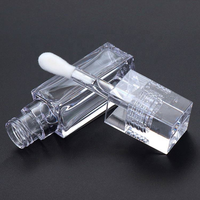 Tube de gloss à lèvres cosmétique en plastique transparent de luxe 6 ml, avec bouchon à vis et pinceau souple, forme carrée