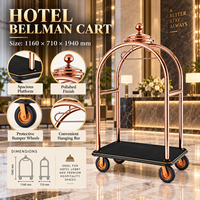 Luxuriöser Hotel-Gepäckwagen aus Edelstahl mit Goldfinish, Roter Teppich-Plattform, 8 Zoll Ultra-Leise Räder für Hotel-Gepäckträger