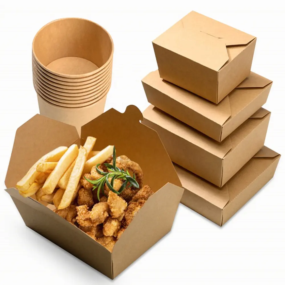 Free Sample Take Away Paper Container Salad Bowls 300ml~1500ml Disposable Kraft Paper Round Bowl For Food Packaging