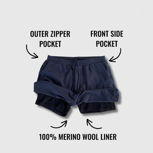 Shorts de sport pour homme en laine mérinos et coton biologique, à cordon de serrage, antibactériens, double couche, respirants et à séchage rapide - Product Image 1