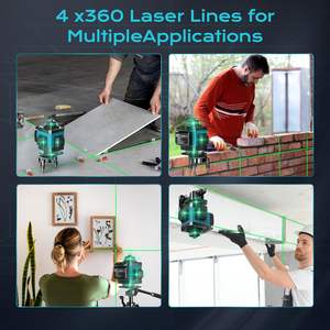 ميزان ليزر أخضر ذاتي التسوية بدرجة صناعية، 4D بزاوية 360 درجة، 16 خط، قابل لإعادة الشحن، مع حامل ثلاثي القوائم لتعليق الصور - Product Image 3