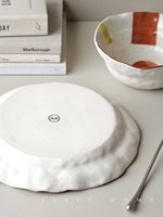 Assiette Ronde Créative en Céramique Faite à la Main ISalt Original Couleurs Estivales pour Petit-Déjeuner, Dessert et Collations – Usage Domestique, Design Élégant