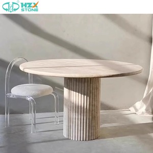 Hzx tùy biến đá tự nhiên Vòng phòng bếp đồ nội thất nhà hàng đá cẩm thạch travertine Top bàn ăn - Product Image 3