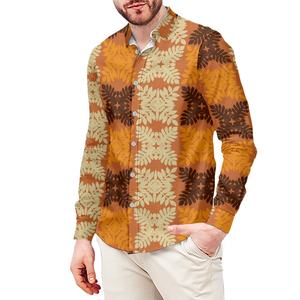 Produk tren kustom cetak sesuai permintaan kain Hawaii kasual leher V kemeja lengan panjang sejuk pria - Product Image 1
