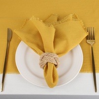 Nouvelles serviettes de table en lin rayées unies à franges, chemin de table avec pompons, style américain