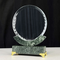 Plaque de récompenses de trophée de cristal rond personnalisé avec MH-N35 de base en marbre vert