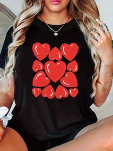T-shirt da donna Kawasaki con stampa a cuore, girocollo, manica corta, vestibilità ampia, casual, per tutte le stagioni, lavabile in lavatrice - Product Image 3