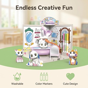 Ensemble de jouets animaux à colorier floqués EPT lavables et réutilisables pour enfants, avec baignoire, 6 thèmes : Faune, Dinosaures, Fruits, Elfe, STEM - Product Image 2