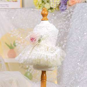 Lace Embroidery Dog Wedding Dress Tutu Skirt Pet <b>Clothes</b> <b>Cat</b> Floral Princess Dress Pet Birthday Party Costume - Product Image 6