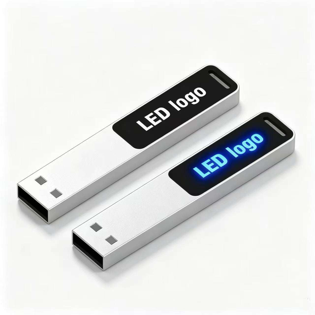 Printable USB Flash Drive 128GB USB 3.0 Metal with Custom Logo LED Light Bulk Promotional Memory Stick Corporate Gift